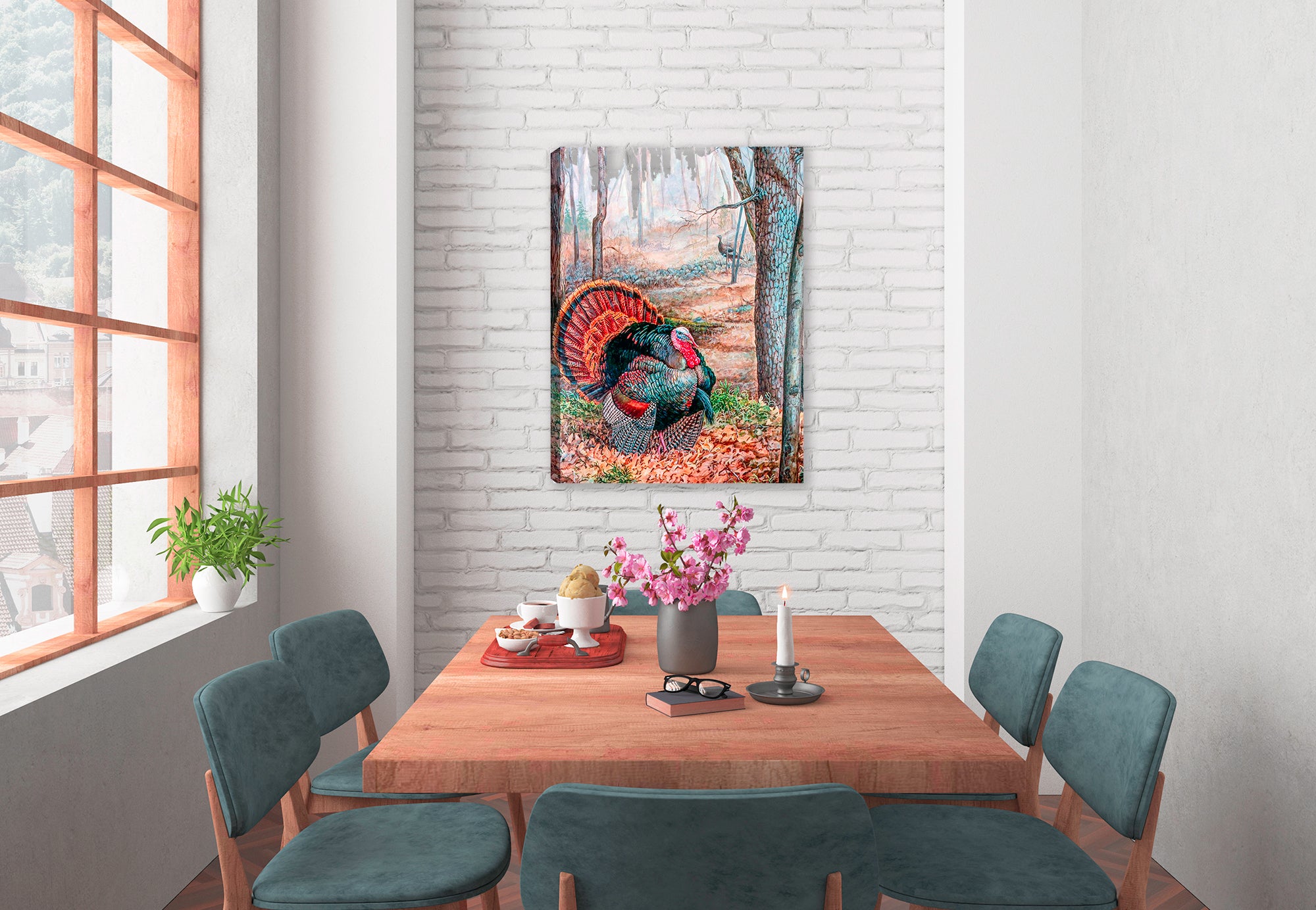 Spring Rendezvous Turkey - Painting printed on Canvas - Hanging on Dining Room Wall