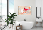 Painting of "Winter Beauty Cardinal" by Carol Decker - Printed on Waterproof Canvas - Hanging on Bathroom Wall 