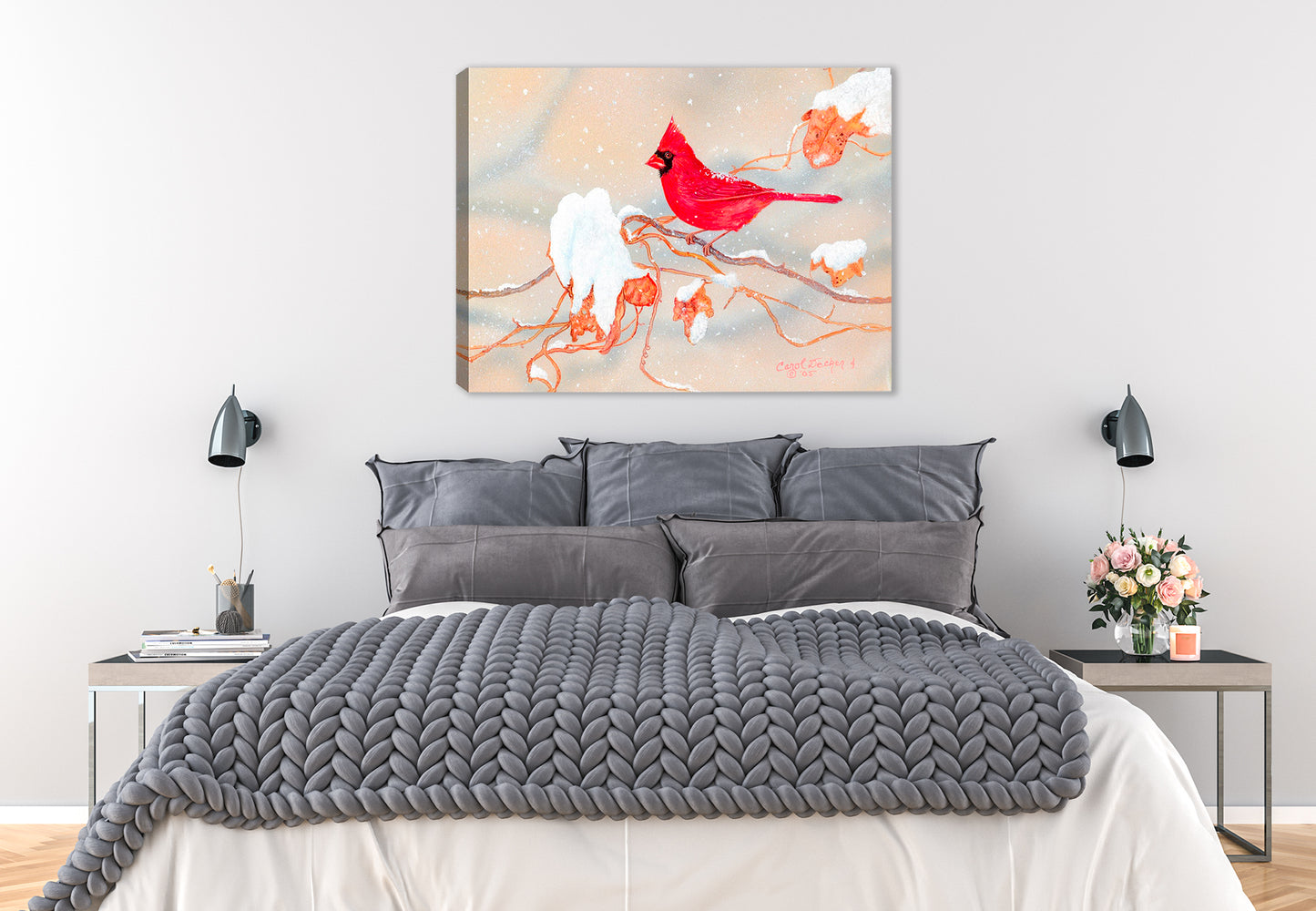 Winter Beauty Cardinal - Painting by Carol Decker