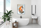 Winter Gray Fox Painting in the Snow - Printed on Waterproof Canvas - Hanging on Bathroom Wall