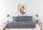 Winter Gray Fox Painting in the Snow - Printed on Waterproof Canvas - Hanging on Bedroom Wall