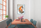 Winter Gray Fox Painting in the Snow - Printed on Waterproof Canvas - Hanging on Dining Room Wall