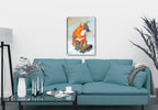 Winter Gray Fox Painting in the Snow - Printed on Waterproof Canvas - Hanging on Living Room Wall