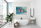 Wood Duck - Fine Art Painting  -Printed on Canvas - Hanging on Bathroom Wall.