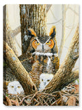 Ghosted Owls and Chicks in Nest - Canvas Wrapped Print