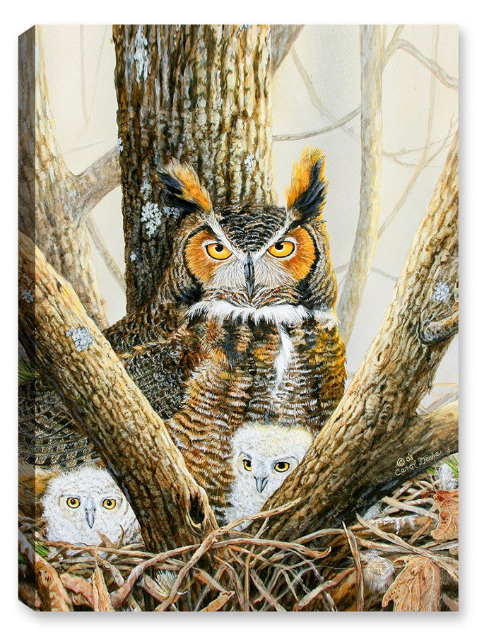 Ghosted Owls and Chicks in Nest - Canvas Wrapped Print