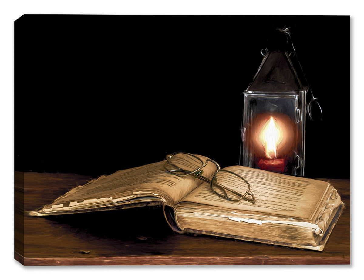 Book by the Lamp - Still Life Painting - Canvas Art Plus