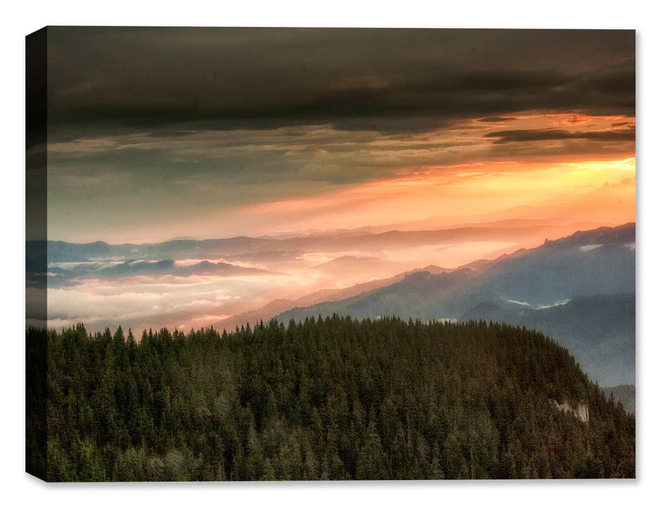 Image of Sun Rays over the Mountains - Printed on Canvas